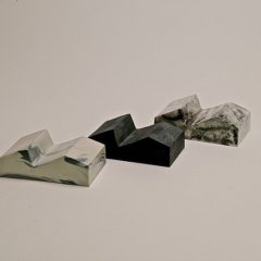 Three grey and black ceramic abstract pieces by artist Netty Erw South Moffat